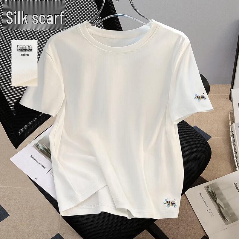 

Women s Embroidered Round Neck Short Sleeve T-shirt L