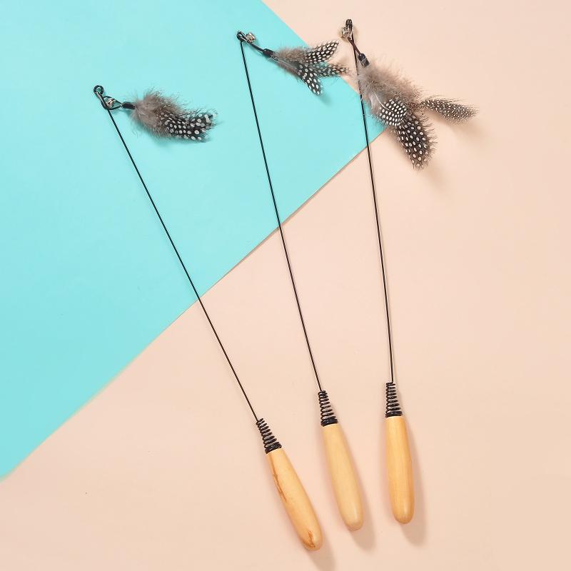 Cat Teaser Stick Toy Feather Funny Spring Kitten Stick Toy Cat Rods Simulation Fishing Rod Bell Squeaky Cat Toy Supplies