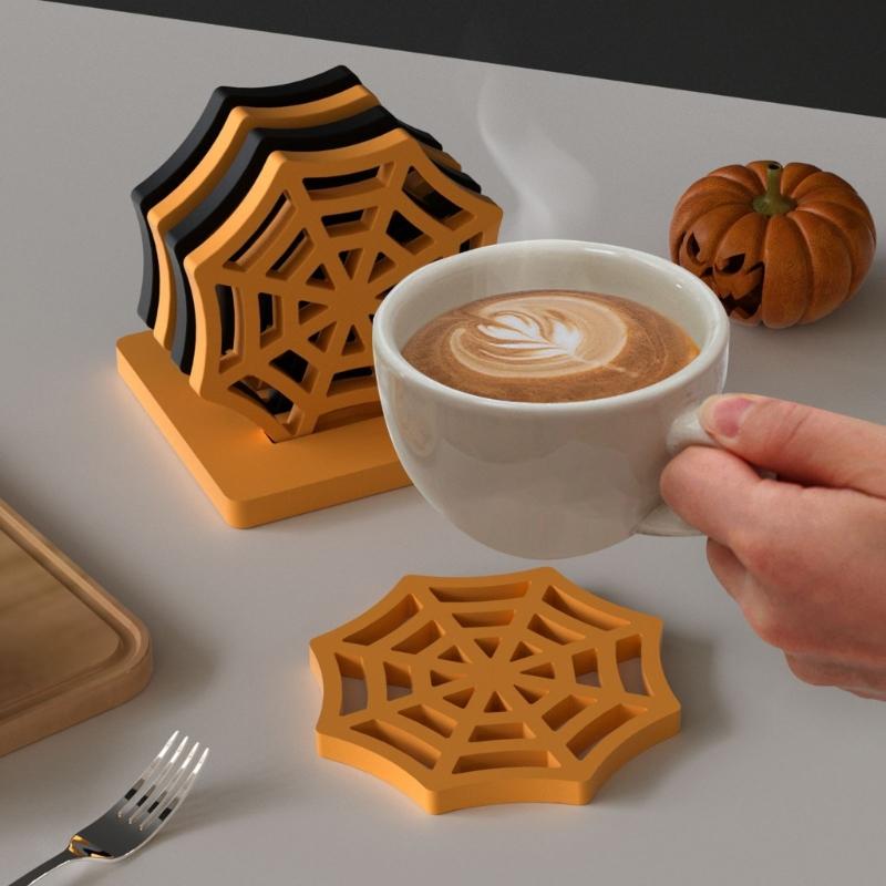 Food Grade Silicone Spiderweb Cup Mats Mold Heat Resistant Coaster Rack Mould For Halloween Home Decoration