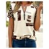 Summer Loose T-shirt Fashionable and Elegant Zipper V-neck Color Blocked Printed T-shirt Plus Size Women's Short Sleeved Shirt