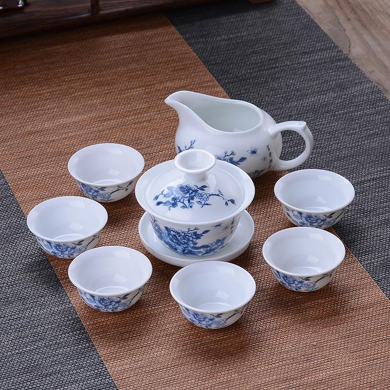 Tea Set Green Ceramic Home Brewing Tea Kung Fu Bowl Set of Simple Office Parlor Tea Cups