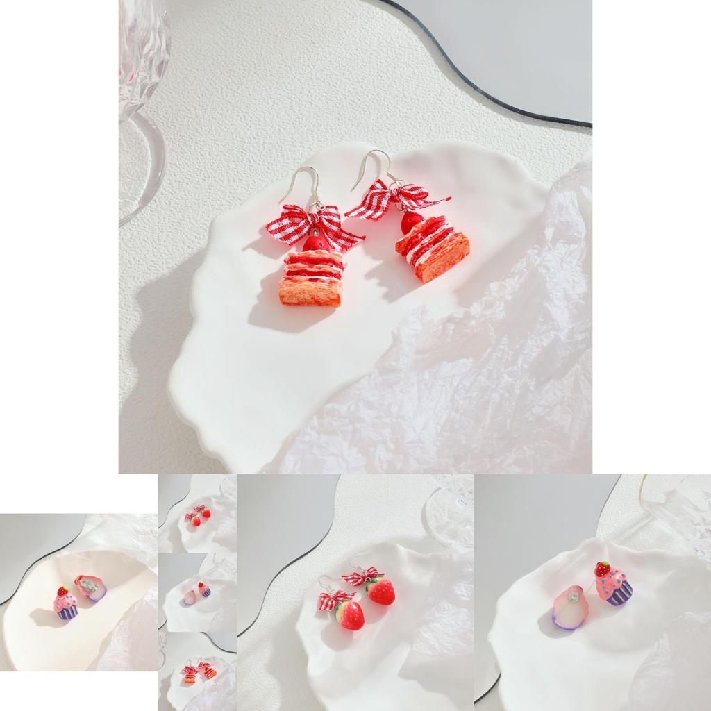 Strawberry Cake Earrings Adorable Girls Sweet Bow Design Non Pierced Ear Clips