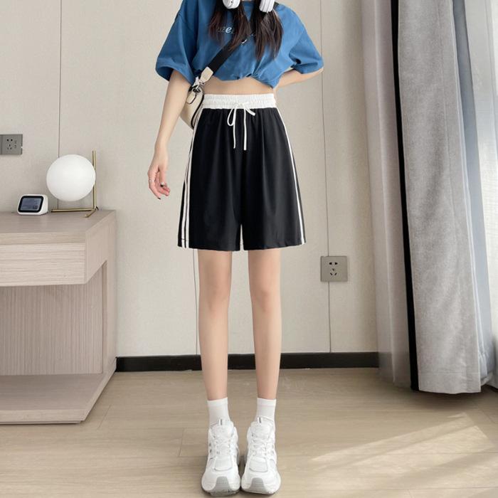 Schnelltrocknende Studenten-Sportshorts für Damen im Sommer Neu Eisseide Schlankmachend Fünf-Punkt Hohe Taille Tragen Laufen Lässig Gerade Hosen