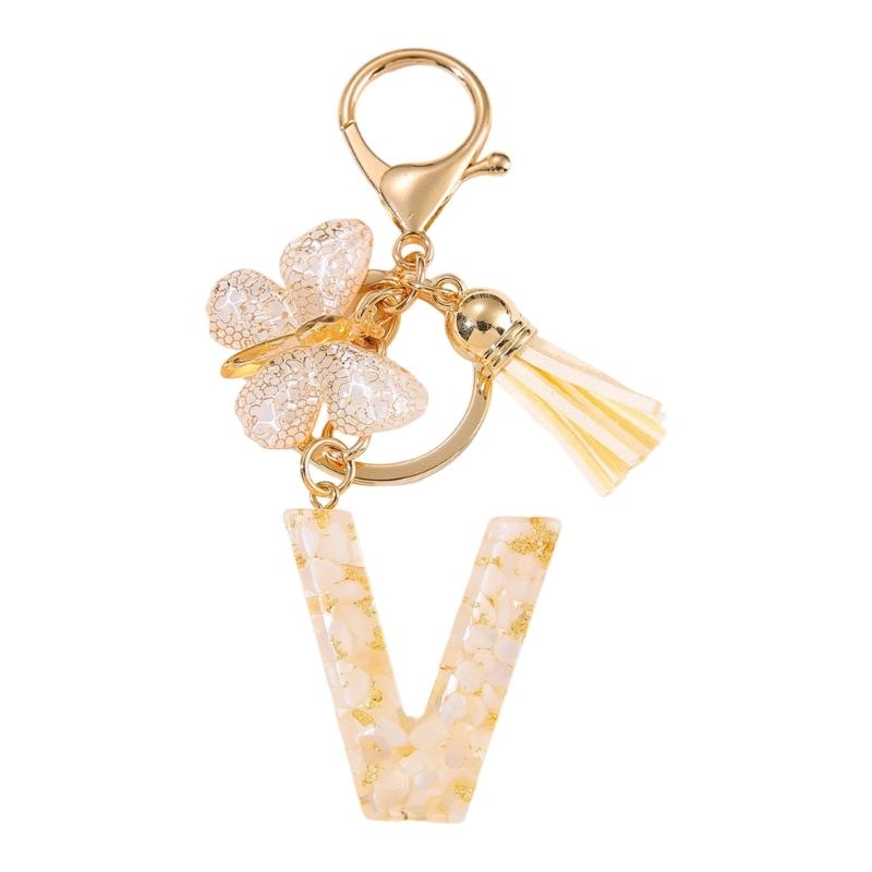 Trendy Metal Resin Keychain Butterfly Letter Tassels Designs Corrosion Resistant Lightweight Keyring For Women