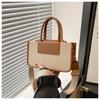Vintage Multicolor Canvas Faux Leather Tote Bag For Women Commuter Shoulder Crossbody Bag With Detachable Strap For Office
