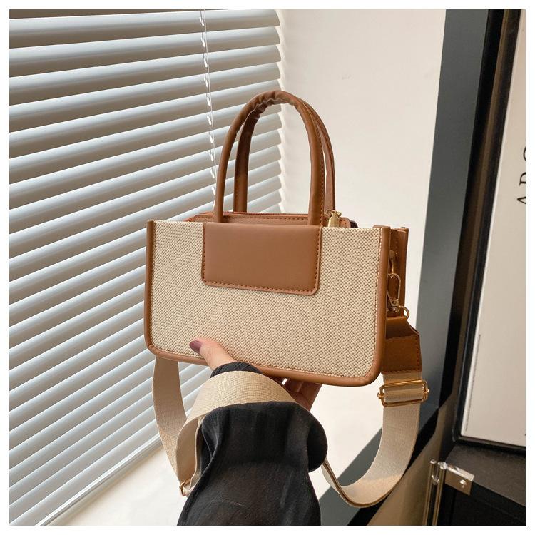 Vintage Multicolor Canvas Faux Leather Tote Bag For Women Commuter Shoulder Crossbody Bag With Detachable Strap For Office