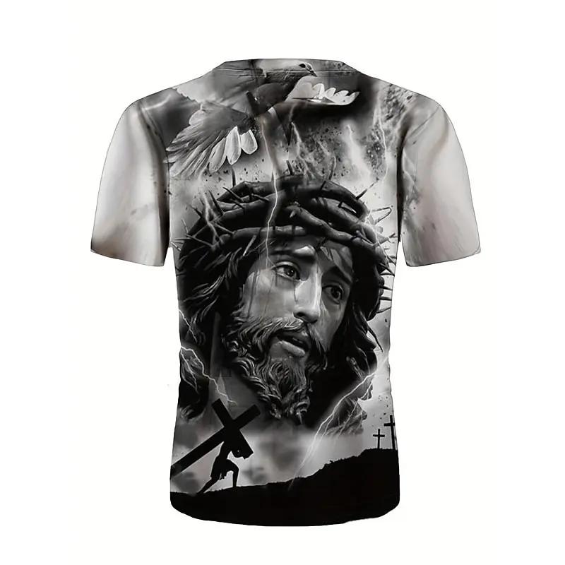Men's Summer Breathable 3D T-shirt Jesus Christ Cross Print Crew Neck Short-Sleeve Fashion Trendy Faith-Based Daily Top