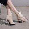 Lace Up High Heels Cool Boots for Women Suede Boots with Exposed Toes Sexy Style Luxury Party Heeled Sandals Botas Mujer