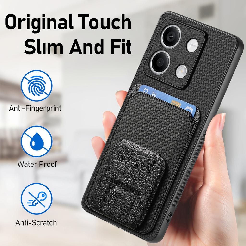 C1-11 for Xiaomi Redmi Note 13 5G Case Carbon Fiber Texture Leather Coated TPU Card Slot Phone Cover