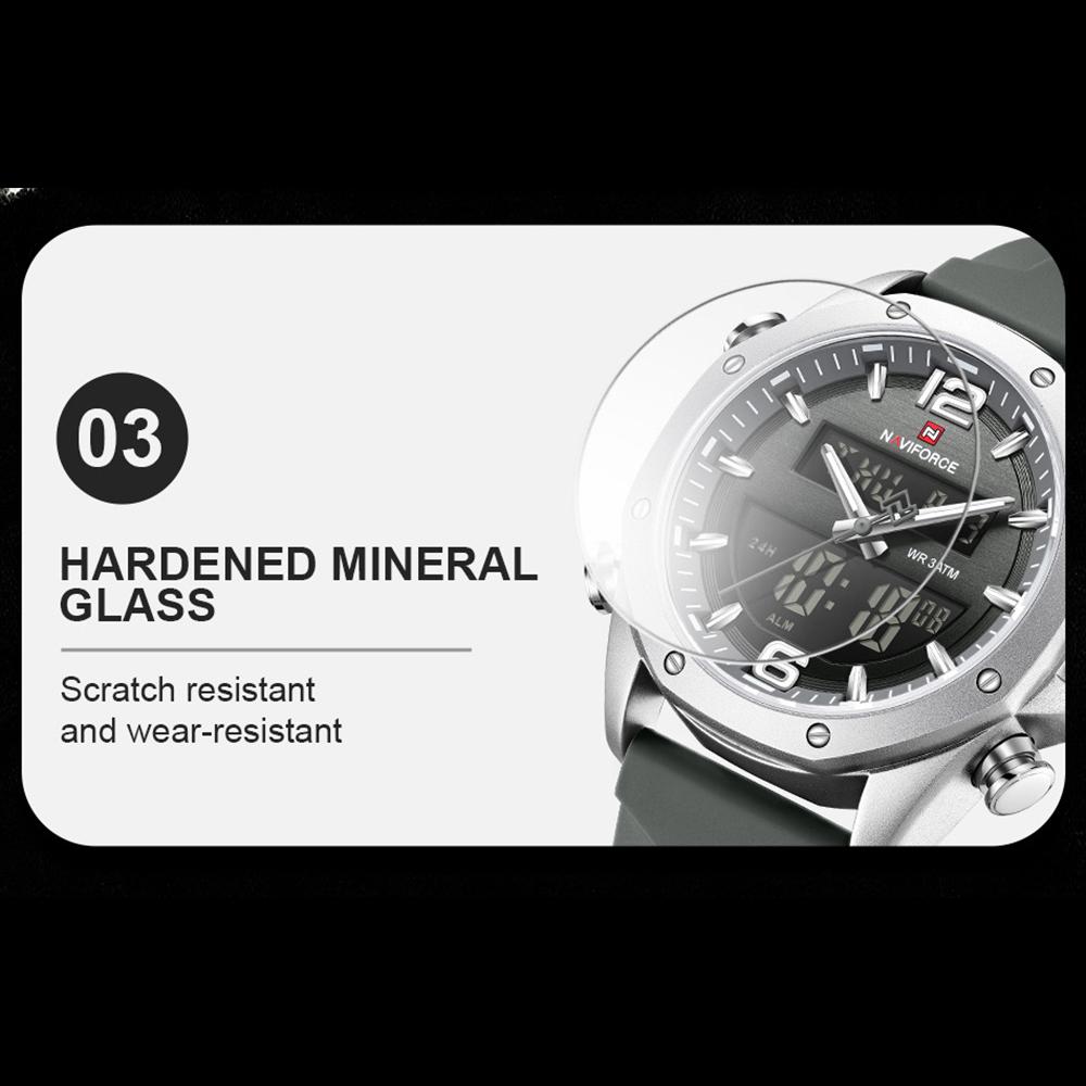 Naviforce Ceas Original Dual Time pentru Bărbați Ceas Digital LCD Ceas Quartz Dată Calendar Curea Silicon Impermeabil NF9264