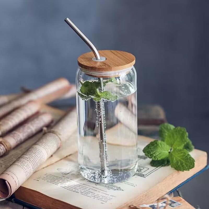 500Ml Glass with Lid Borosilicate Coke Cup, Water Cup, Coffee Cup, High-Value Beverage Cup with Lid, Creative Straw