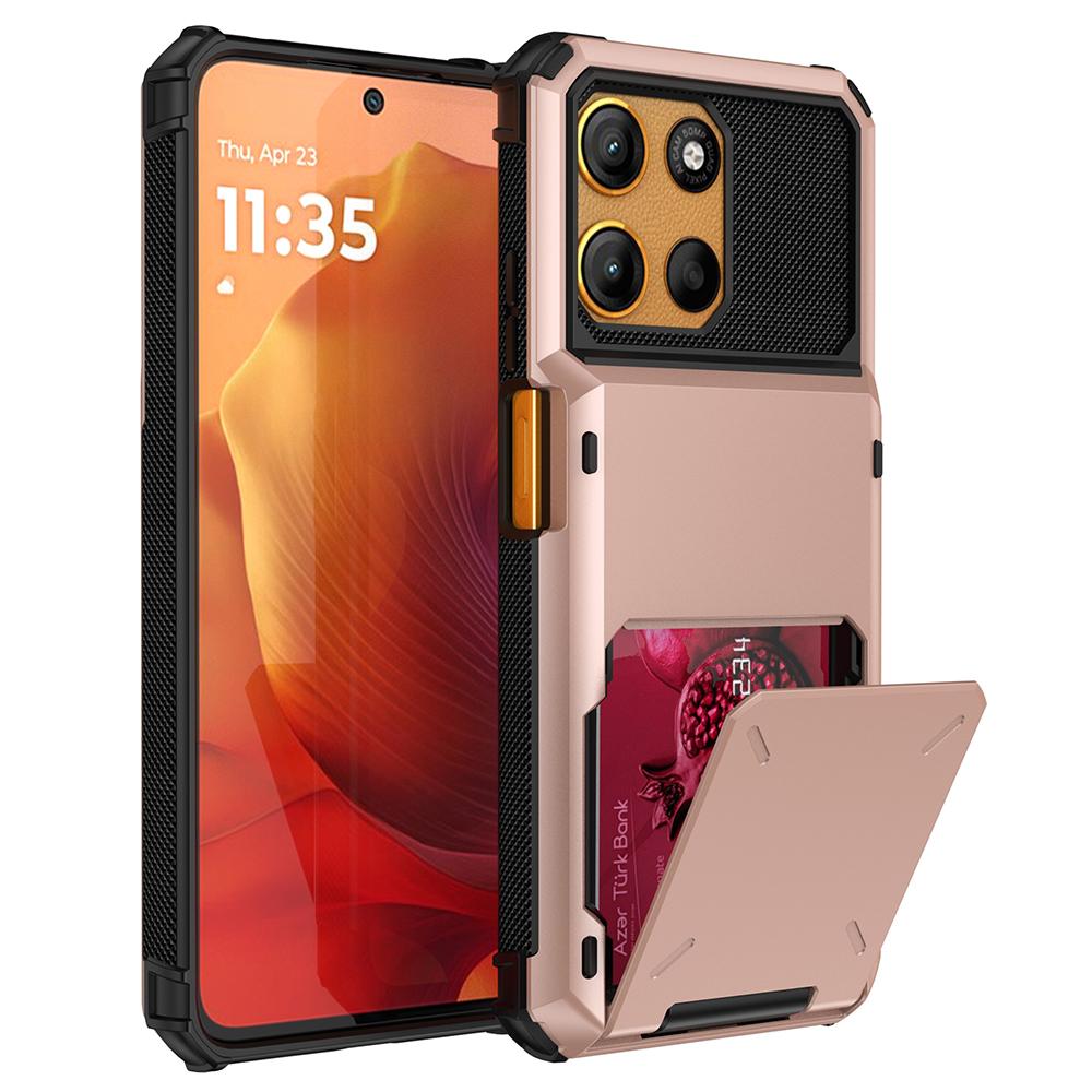 Für Motorola Moto G15 4G Hülle PC + TPU Doppelschicht Rückseite Handyhülle mit Kartenhalter