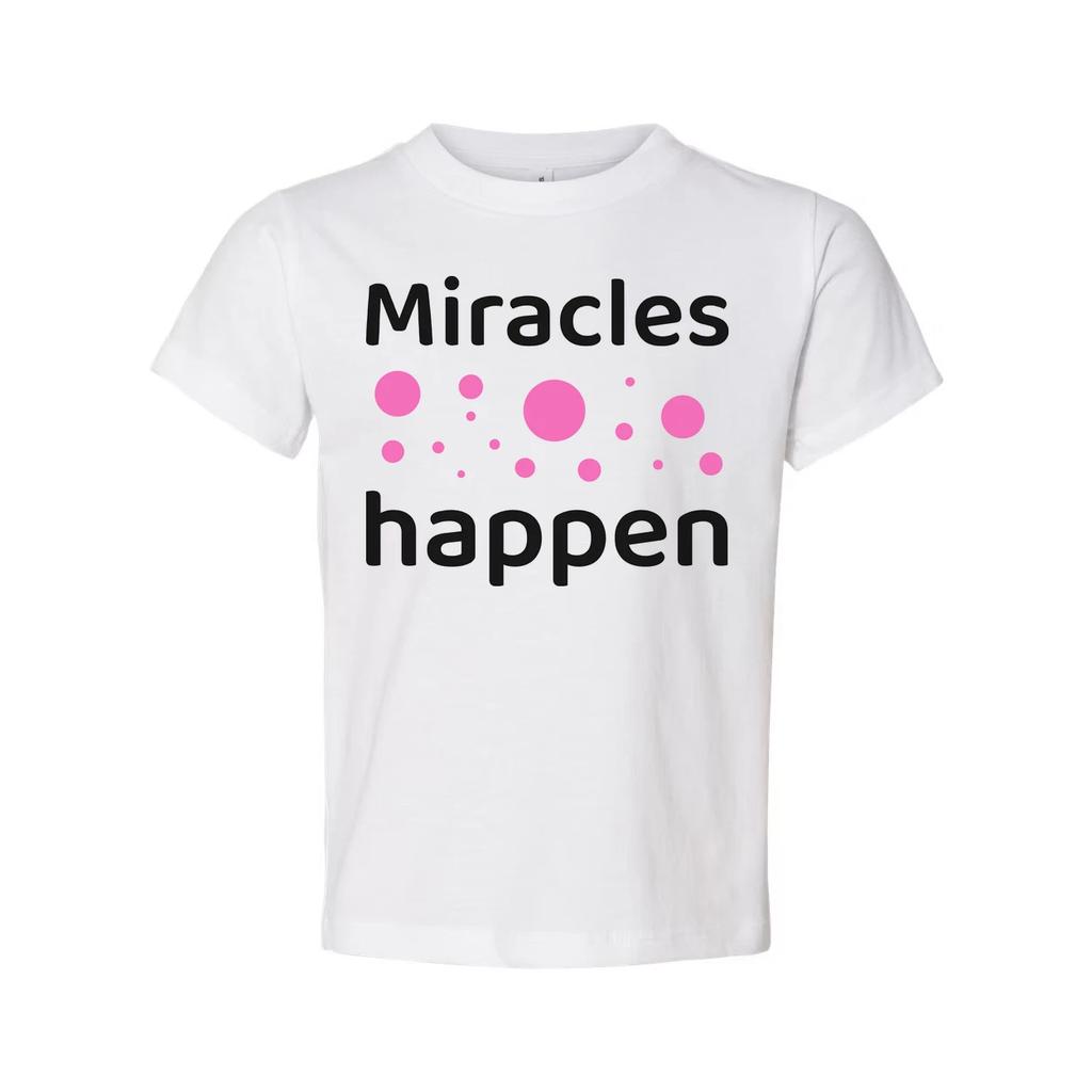 Camiseta Unissex Cristã Milagres Acontecem Gráfica Com Bolhas Pontilhadas Rosas Arte D