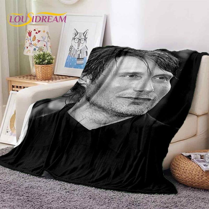 Mads Mikkelsen 3D Schauspieler StarSoft Decken, Warm halten Überwurfdecke Bequeme Decke für Picknick Betten Sofa Zuhause Schlafzimmer Geschenk Kind