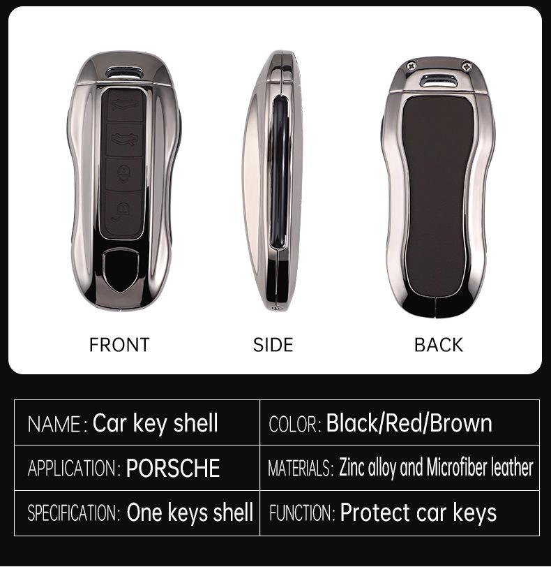 Porsche Key Case: Fits Cayenne, Macan, Panamera, 911, 718 Models with Metal and Leather Buckle