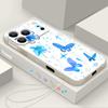 Funda para Teléfono con Correa Estampado de Flores de Mariposa Para iPhone 17e 17 Pro Max 16 15 14 13 Pro Max 16e 11 Cubierta Pintada Suave de TPU a Prueba de Golpes