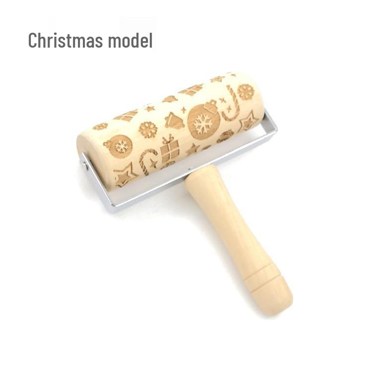 Popular Reindeer Print Laser-Engraved Wooden Rolling Pin for Christmas Cookie Baking