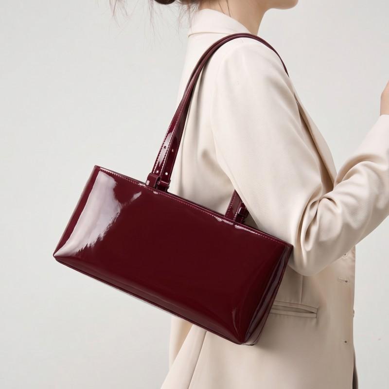 Damen Vintage Weinrot PU-Leder Umhängetasche mit Haken Minimalistisch City Chic Schulter Täglicher Pendelverkehr