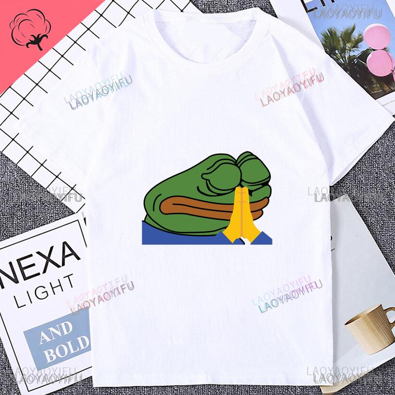 Fun Cartoon Pepe Frog Emote Graphic Print Casual Harajuku Fashion Street Wear Trend Summer Men Women Universal Crewneck Tshirt