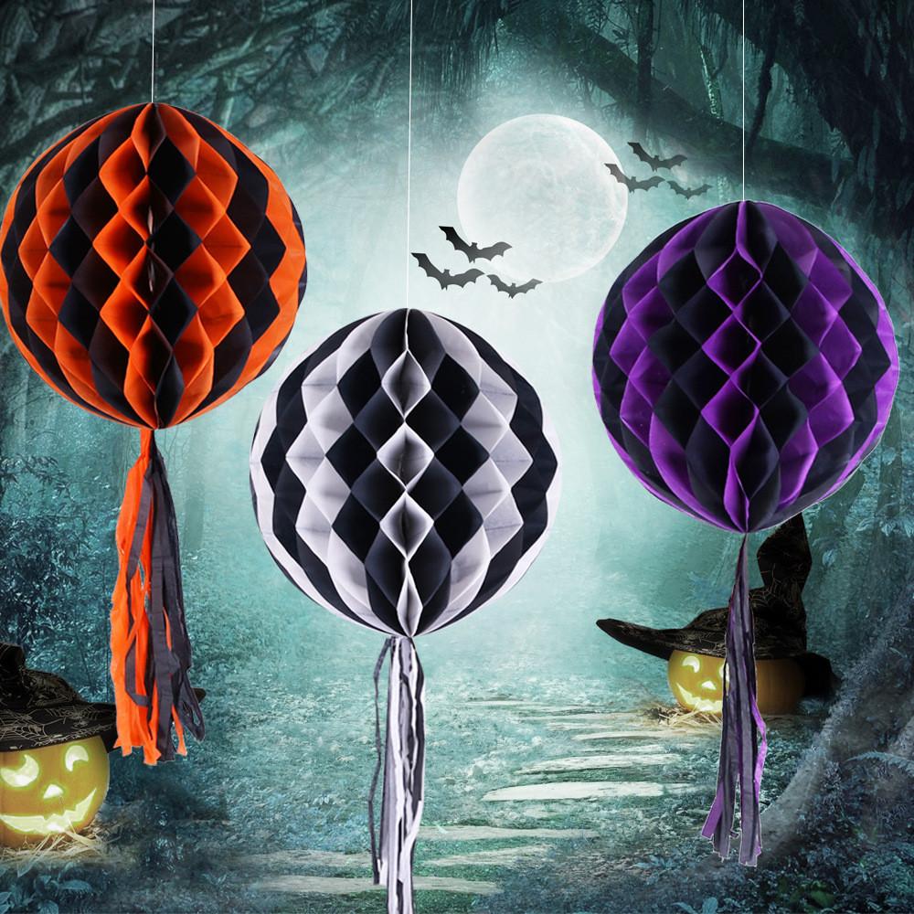 Festive Halloween Black And White Paper Honeycomb Balls For Party Decorations And Hangings