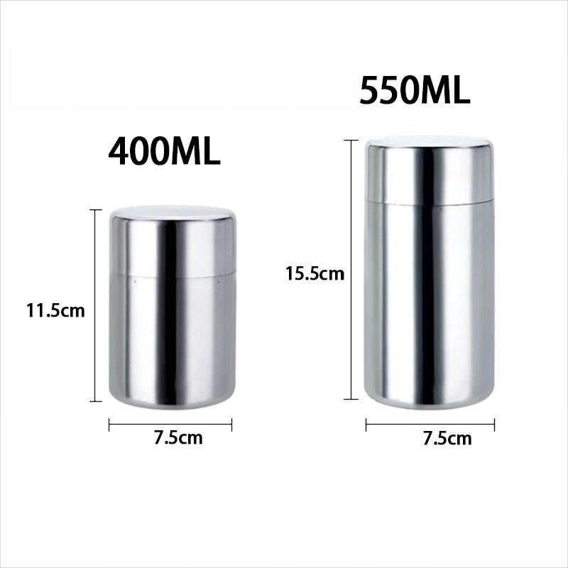 400/550Ml Tea/Coffee Canister With Airtight Double Lids For Loose Tin Containers Stainless Steel Storage