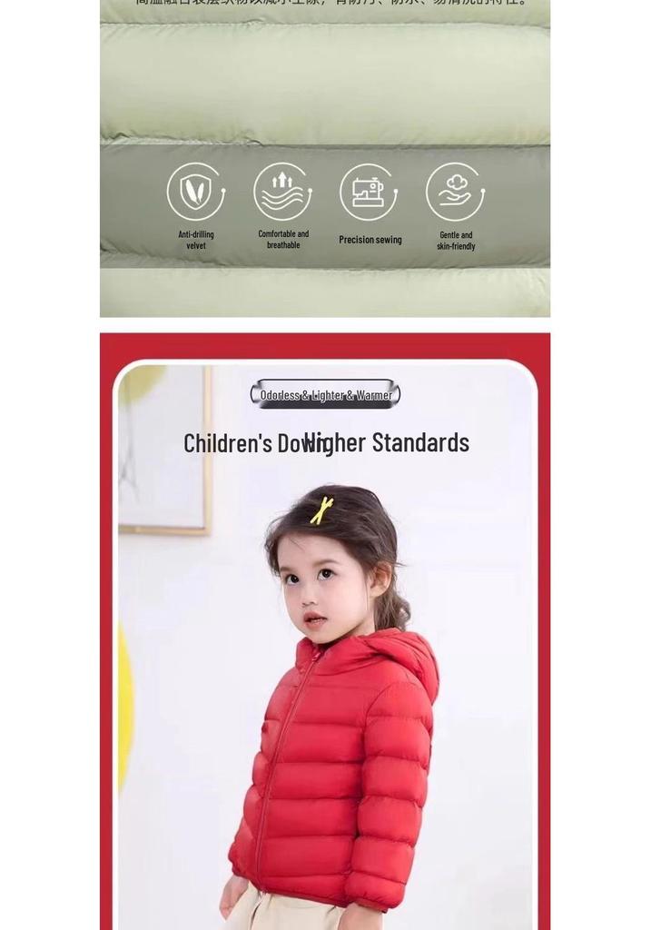 2025 Kids' Lightweight Hooded Down Jacket - White Duck Down for Boys & Girls