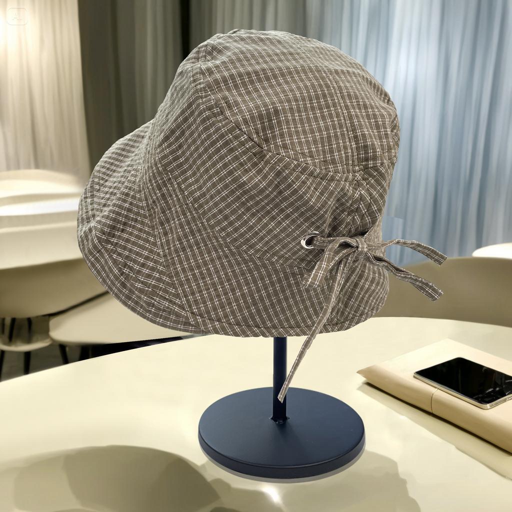 Japanese Retro Plaid Windproof Fisherman'S Hat Children Summer Sun Protection Big Brim Sun Hat Showing Washbasin Hat