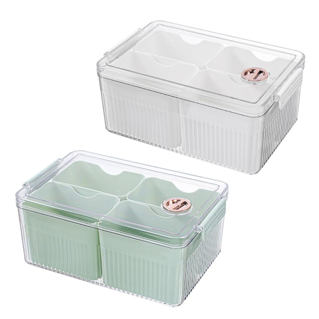 4 Grid Divider Refrigerator Storage Box with Lid Multifunction Container Household for Biscuit Beard Small Snack