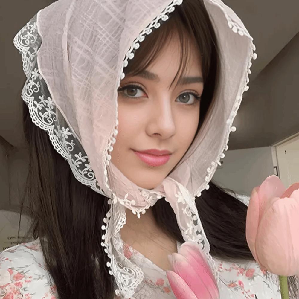 Colorful Lace Scarf Headband Flower French-style Hair Scarf Triangle Headscarf Daily Wear