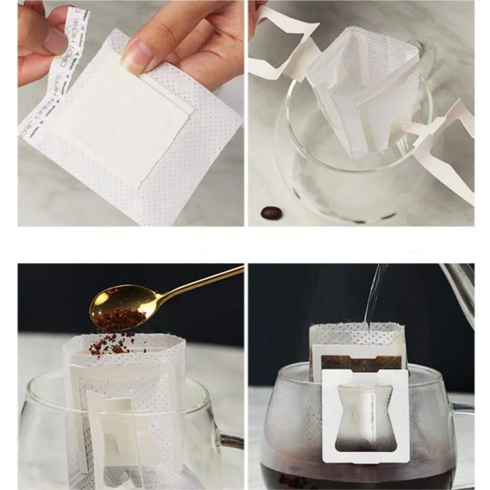 50PC Disposable Coffee Filter Bags Portable Hanging Ear Drip Coffee Filters Eco-Friendly Coffee Filter Paper Kitchen Accessories