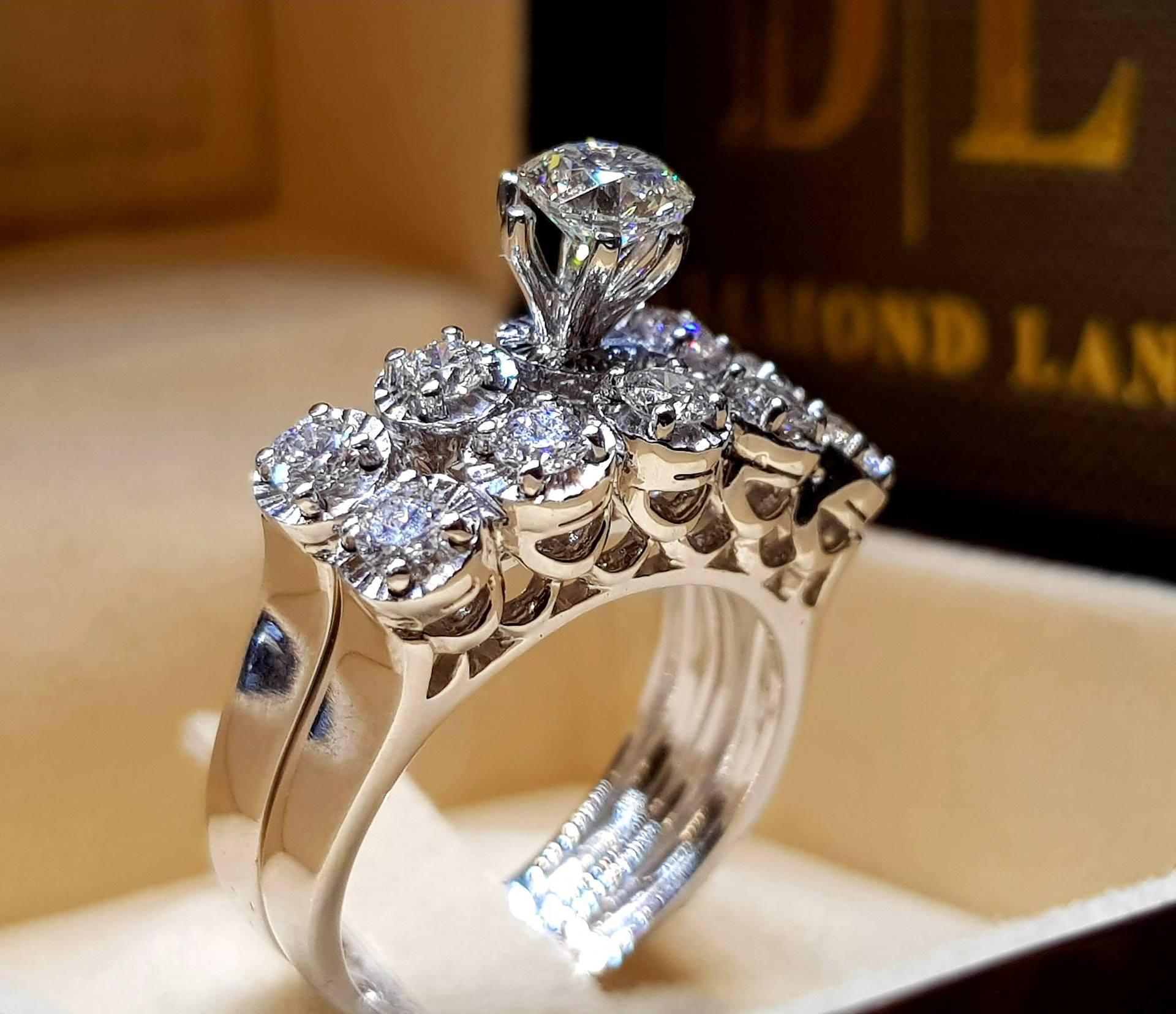 2018 Super Flash Diamond Set Of White Gold Ring, Personalized 2-Piece Ring Set no. 5