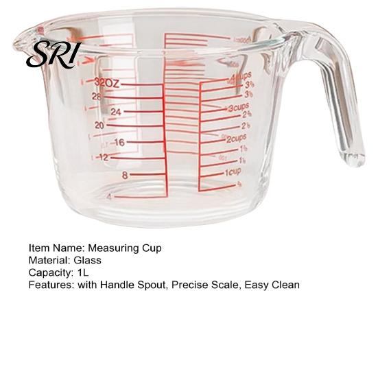 Powder Measuring Cup 1L Glass with Handle Spout Precise Scale Heat Kitchen Resistant Cooking Baking Liquid Flour Measurement Gadgets