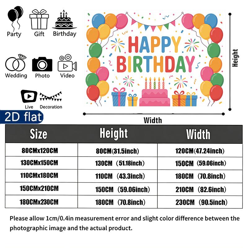 Floral Bouquet Balloons Tiered Cake Birthday Party Backdrop, Polyester Banner for Wall Decor & Photo Booth