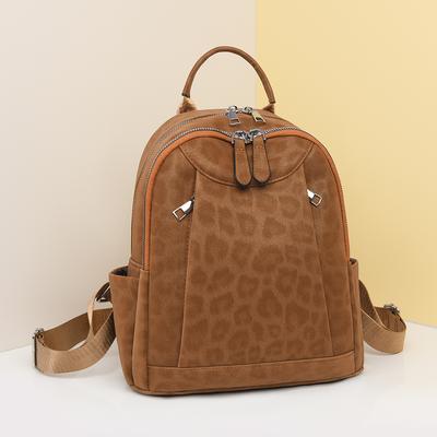 Women's Retro Backpack Student College Style Schoolbag Leopard Print Travel Bag