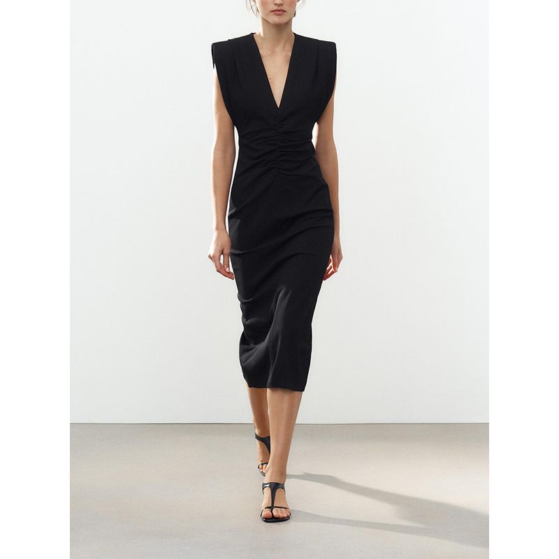 Za2025 Summer New Product Women's Clothes Elegant Closing Belt Padded Shoulder Midi Skirt Dress 2371402 800