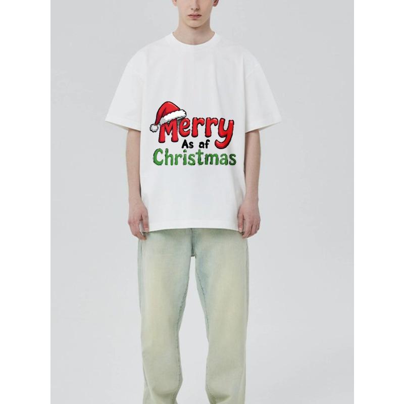 Christmas T Shirt Black Merry As of Christmas Santa Hat Print Holiday Party Wear