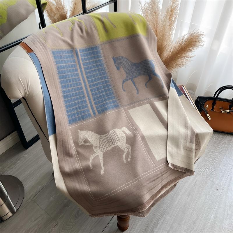 Luxury Warm Poncho Cashmere Winter Women Scarf Horse Print Shawl Wraps Female Thick Pashmina Blanket Bufanda Travel Echarpe 2024