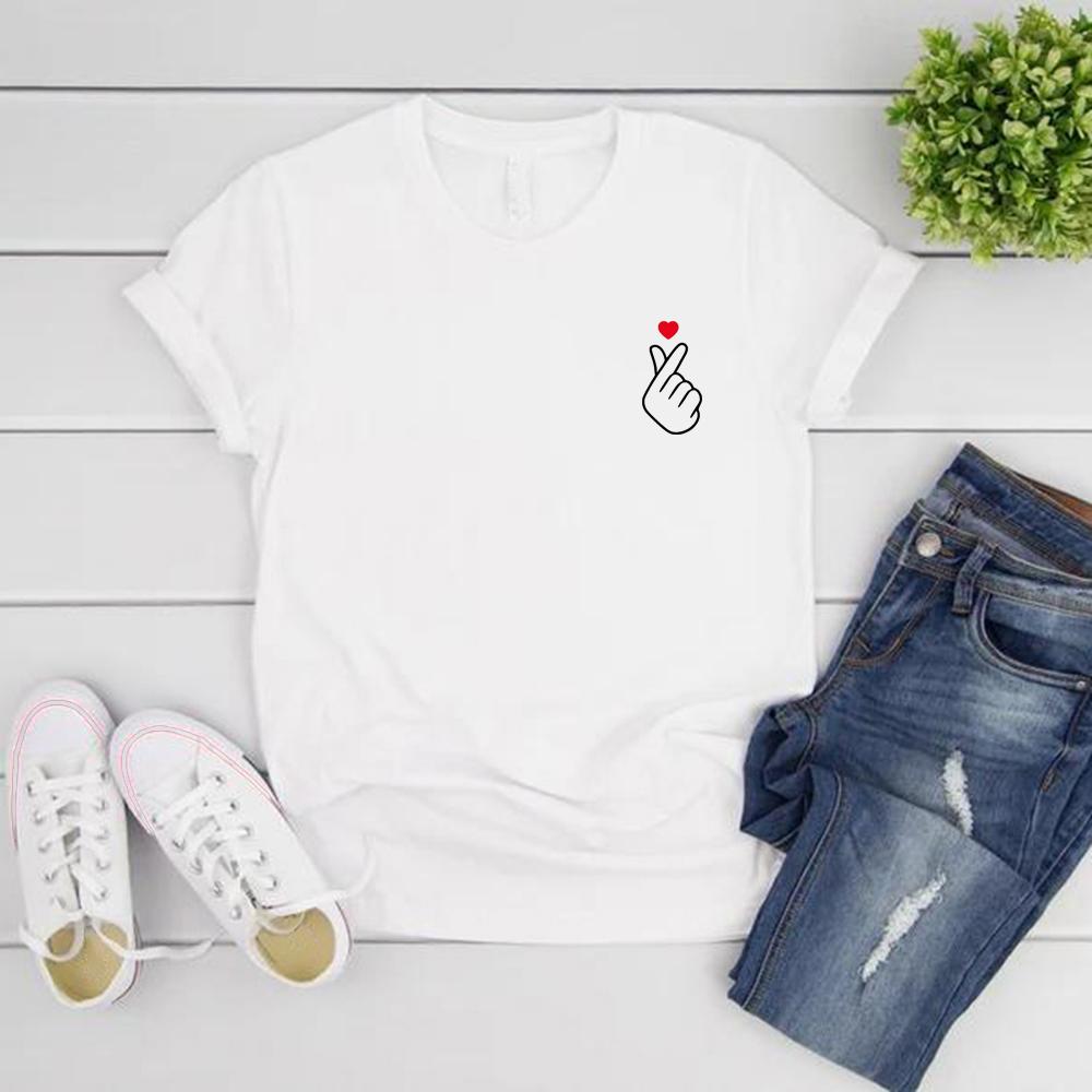 Koreanisches Fingerliebe-Symbol T-Shirt Koreanisches Fingerherz Kpop Shirt Damen Grafik T-Shirts Niedliches K-Pop T-Shirt Kurzarm Damen Tops