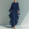Damen locker sitzendes 2-teiliges Chiffon-Outfit-Set Glockenärmel-Bluse High-Waist-Hose mit weitem Bein
