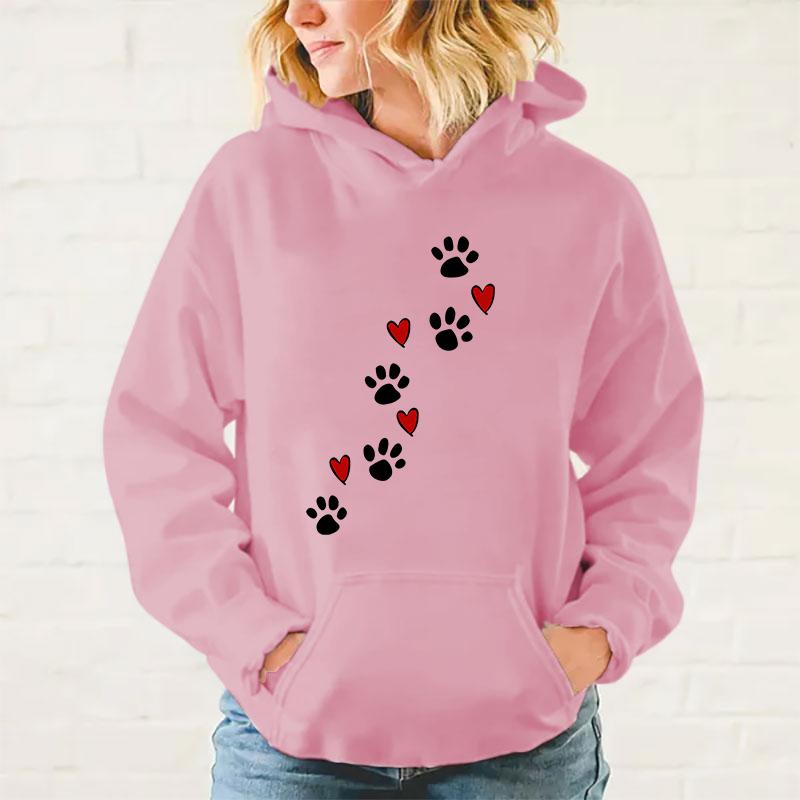 New Dog Paw Printed Hooded Sweatshirt Autumn Winter Women Men Harajuku Hoodie Fleece Loose Casual Hoodies Xxs-4Xl