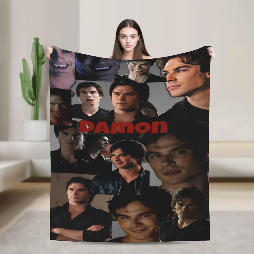 The Vampire Diaries Damon Salvatore Serie TV Coperta Decorativa in Flanella Plaid per Arredamento Casa Calda Morbida Copriletto Regalo