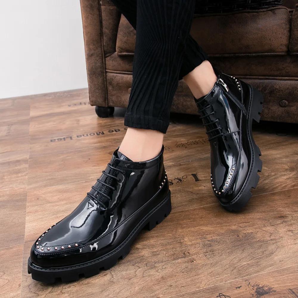 Herren Lackleder Mokassins Schuhe High Top Italienisch Formell Kleid Brogue Oxford Hochzeit Business Schuhe Stiefel 2024 Schuhe für Männer