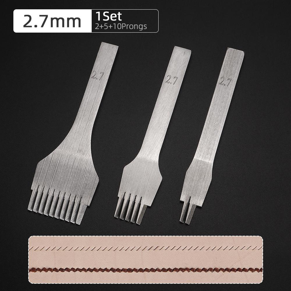 3Pcs 2.7/3.0/3.38/3.85mm Spacing 2/5/10 Teeth Leathercraft Stitching Oblique Flat Prong Chisel, DIY Craft Leather Punching Tools