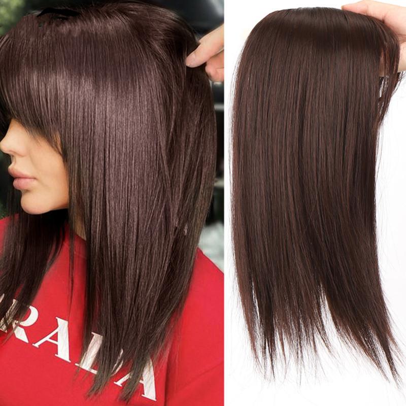 One Piece Lightweight Long Straight Hair Air Bangs Hair Covering Block for White Hair Replacement At the Top of the Head