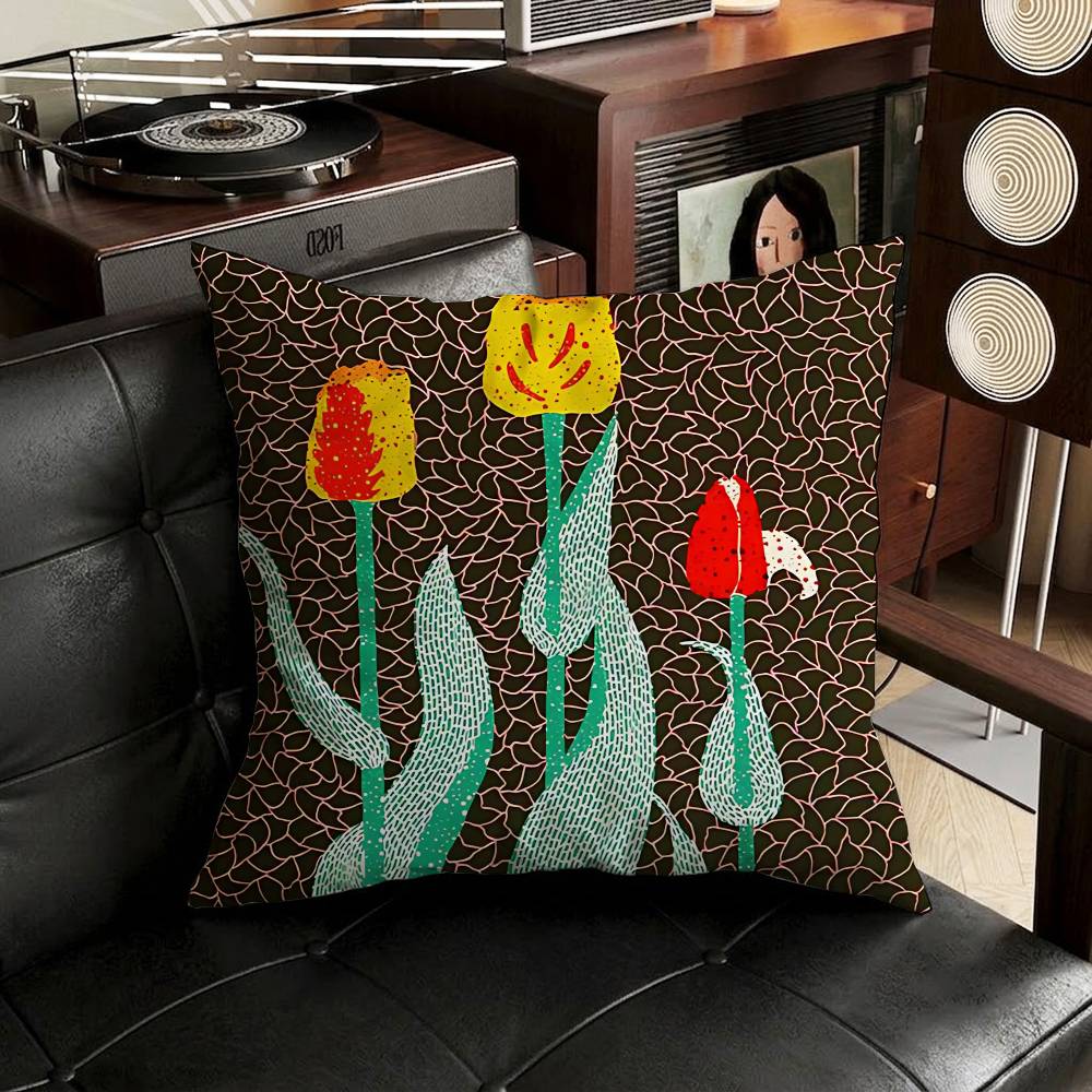 YYayoi Art KKusama Pillow Case Square DoubleSided Printing Short Plush Sofa Cushion Cover Bedroom Bedside Pillow