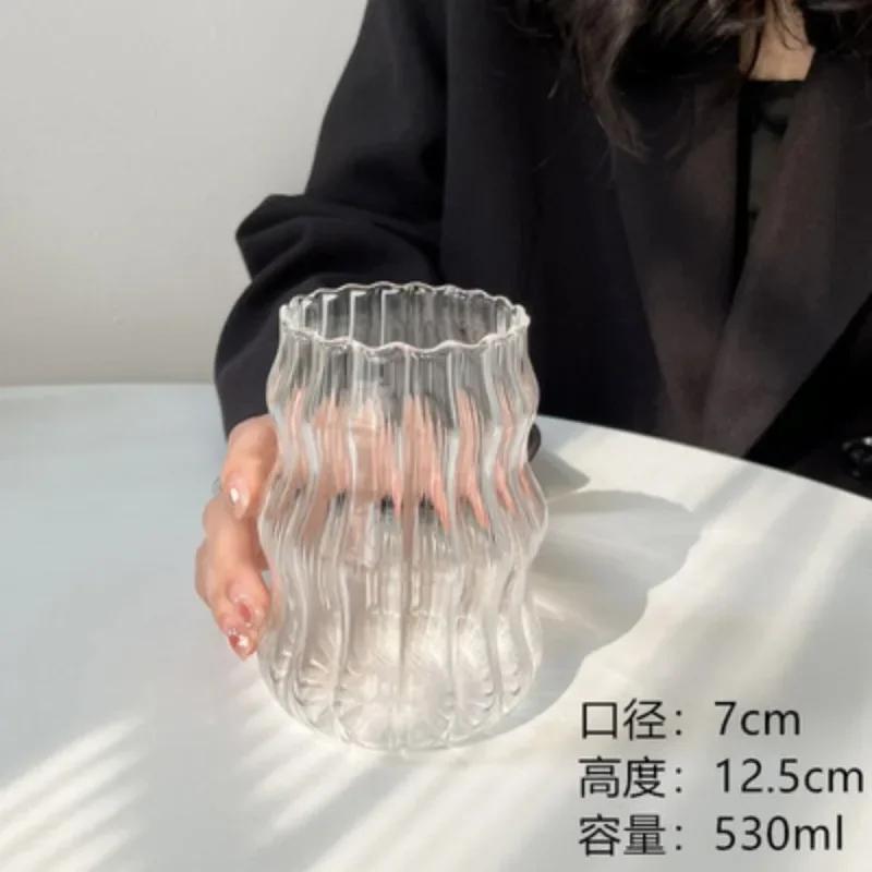 Transparent Glass Cup Exquisite Heat-resistant Tumbler Tea Juice Milk Coffee Mug Water Glasses Stripe Mug Drinkware 530ml