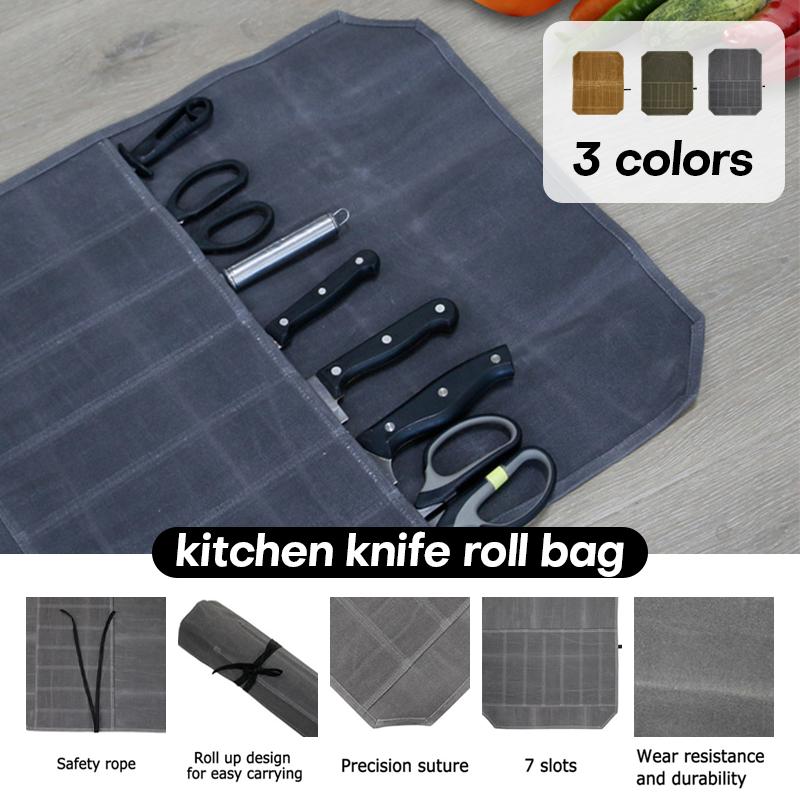 Chef Knife Bag Canvas Knife Roll Bag Kitchen Cooking Portable Durable Carry Bag Knife Storage Pockets Knives Accessories