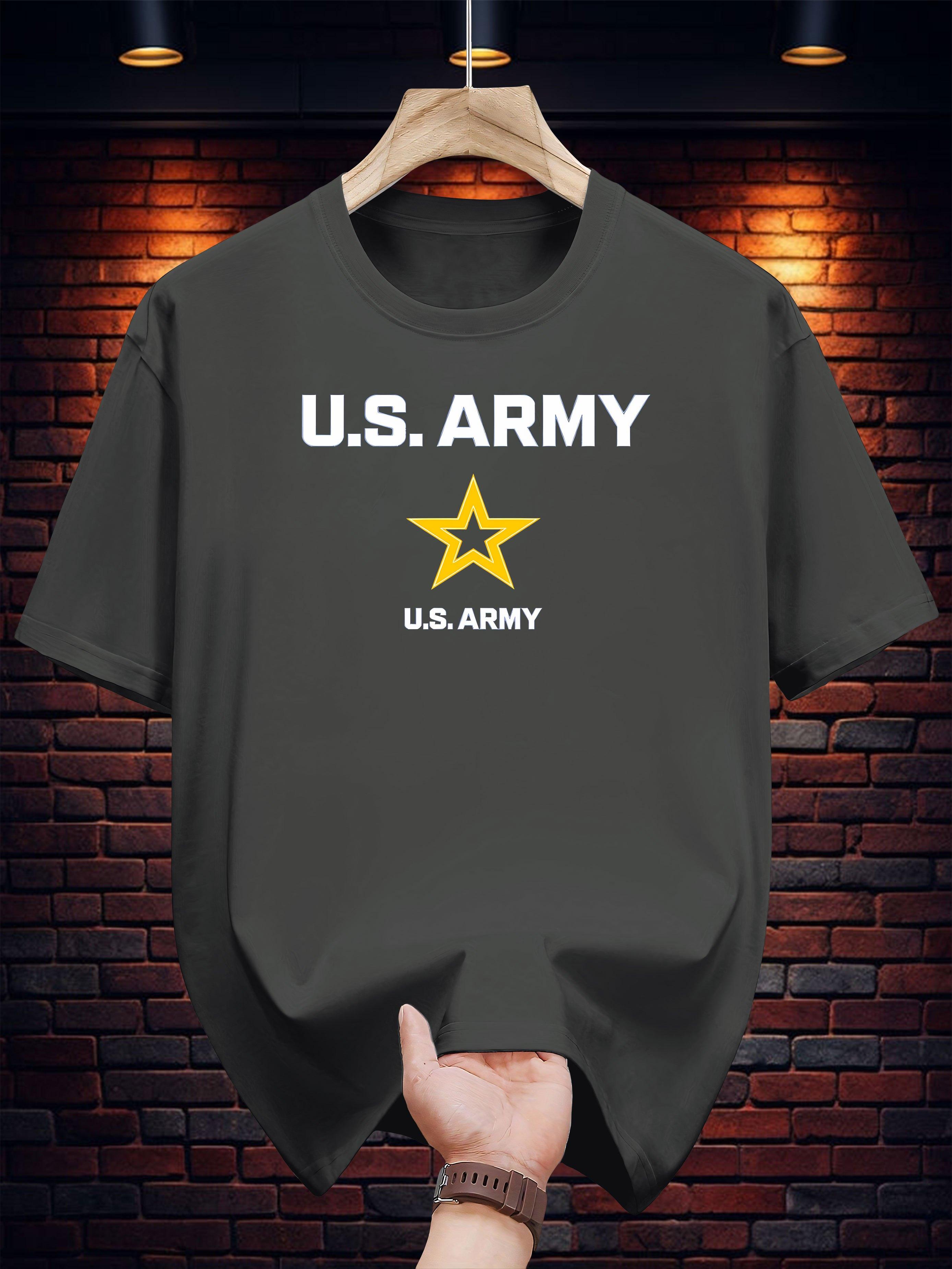 Casual Cotton T-shirt with U.S. Army Star Print -Cotton L