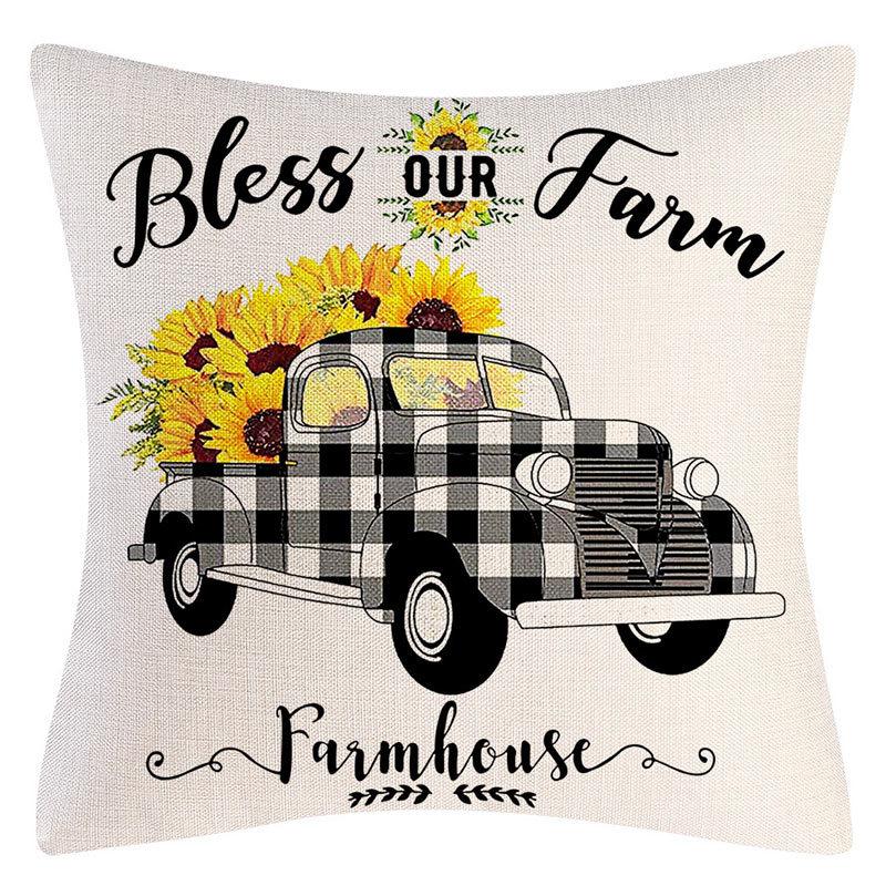Pillow Case Spring Throw Pillow Case Flower Truck Farm Print Home Decor Cushion Cover Back Cushion