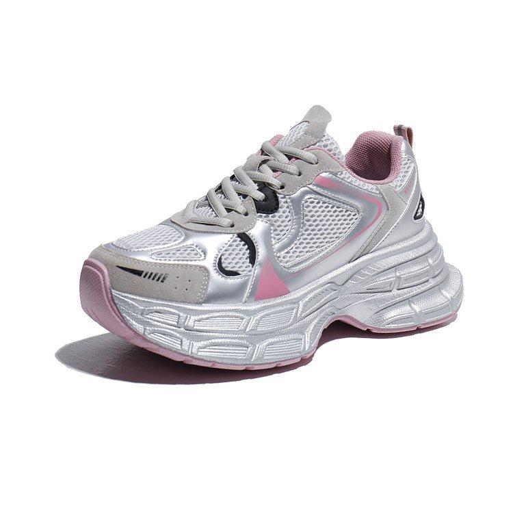 

Кроссовки на толстой подошве для увеличения роста, женские, лето 2025, новые, серебристые, дышащая сетка, женская обувь, легкая спортивная и повседневная обувь 40